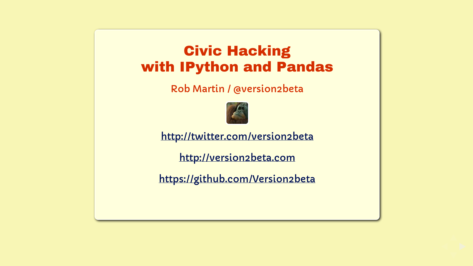 Slide: @version2beta and contact information