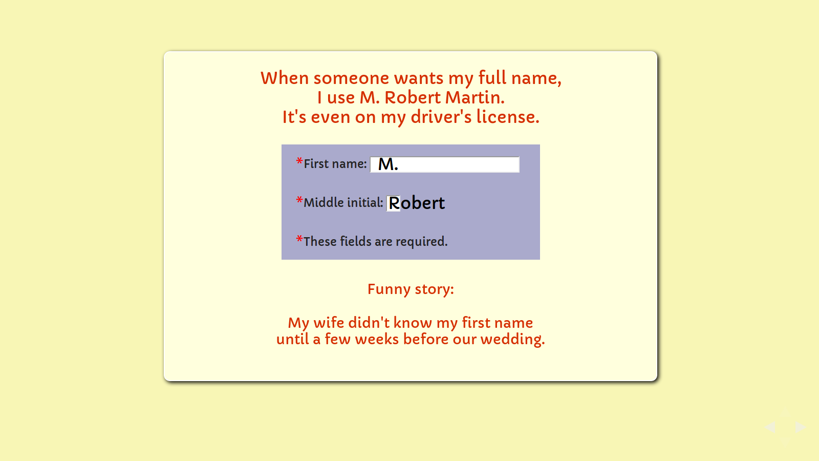 Slide: web form with a middle initial box